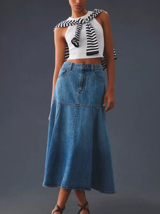 Anthropologie Dresses & Skirts - Mare Mare x Anthropologie Denim Flounce Midi Skirt Size XL